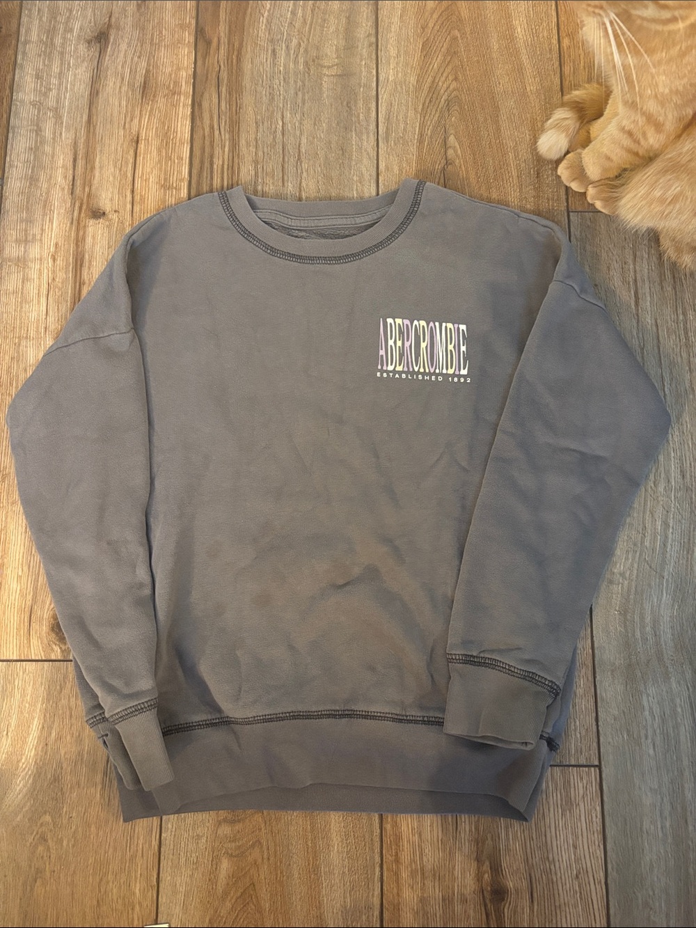abercrombie kids Embroidered Logo Crewneck Sweatshirt - Gray 9/10